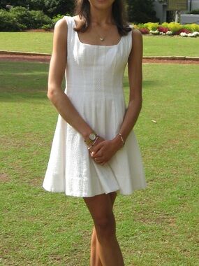 STAUD White Textured Fit-and-Flare Mini Dress